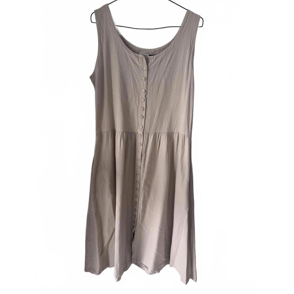 Vintage 90s Erika 100% Cotton Button Front Midi Dress Beige Women's Sz Large